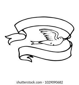 Birds flying holding ribbons 