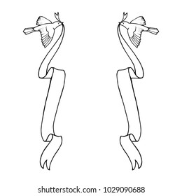 Birds flying holding ribbons 