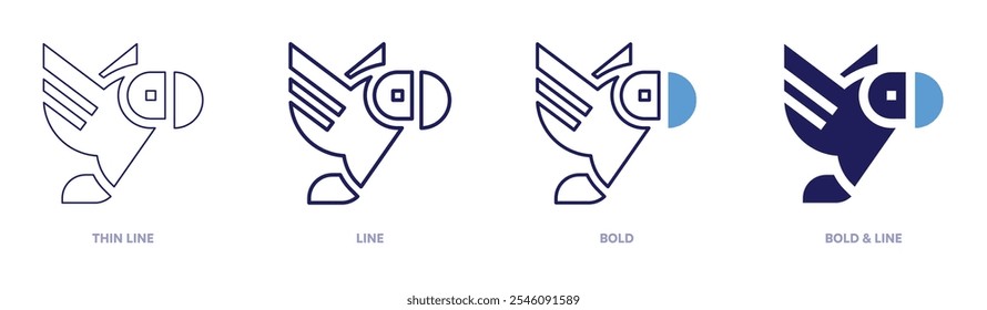 Birds flying icon in 4 different styles. Thin Line, Line, Bold, and Bold Line. Duotone style. Editable stroke.