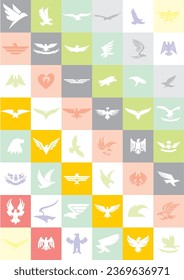 birds flying icons poses beautiful style of with different boxes and color tone