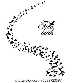 Birds flying in a line. Abstract wave from birds . free flock. Vector illustration