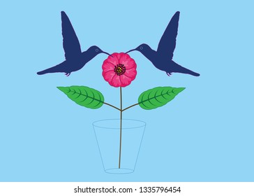 birds flying near flower, vector and illusration