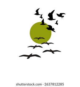 birds flying on the sky isolated on white background. many birds flying on the sky. 