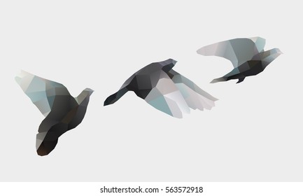 Birds Flying, Polygon Illustration Of Dove, Logo