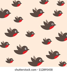 Birds flying. Robin seamless pattern. Christmas symbol background.