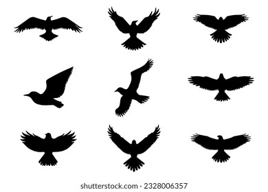 Birds flying silhouette collection. Icon symbol set. Vector illustration