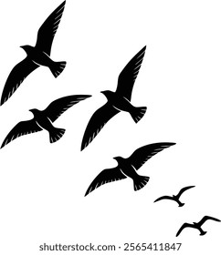  Birds flying silhouette isolated on white background. Flying birds sign vector illustration design