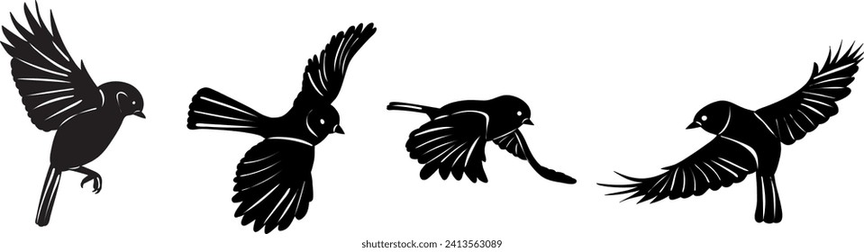 birds flying silhouettes on white background vector