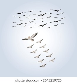 Birds flying in the sky are designed with an abstract background