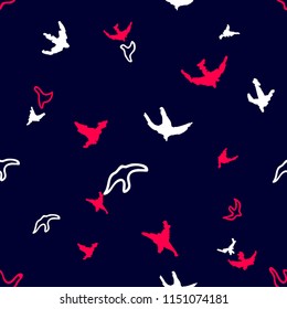 Birds flying in the sky. Seamless vector pattern with Japanese motifs. On indigo background.