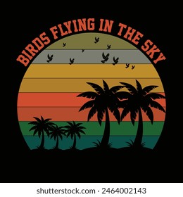 pájaros volando en el Vector de diseño de camiseta sky, este es un Vector de diseño de camiseta editable.