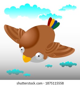 Birds are flying swooping in clouds, cartoon pictures, vector illustration designs, can be used for t-shirt printing, children's fashion design, comics, dolls etc.