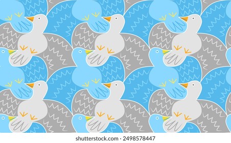 Birds flying tessellation, seamless pattern background.