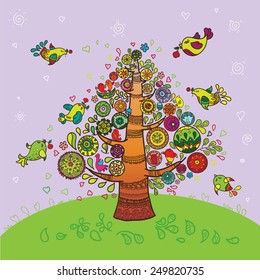 birds flying at tree