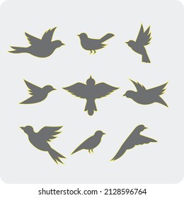 birds flying vector icon with grey fill 
 and yellow stroke
