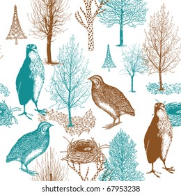 birds in the forest. seamless pattern