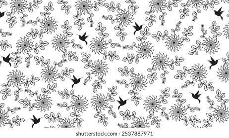 Birds and Fower Nature Pattern background