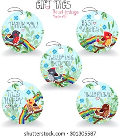 Birds. Gift tags set for design. Vector art.