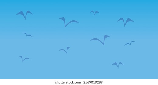 Birds gracefully flying across a baby blue sky, symbolizing freedom and serenity. Perfect for peaceful, nature-inspired themes or tranquil design elements.