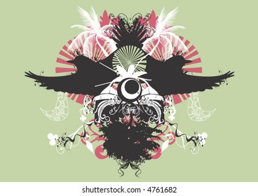 Birds and grungy patterns