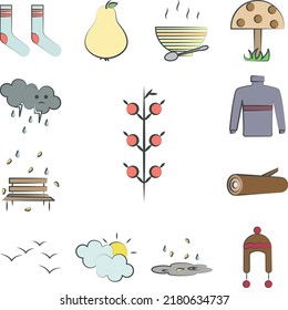Birds hand colored hand drawn icon in a collection with other items