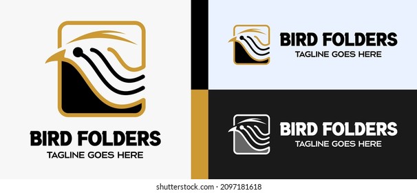 bird's head logo design template with fancy lines in a box. vector illustration