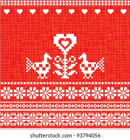 Birds and heart embroidered traditional folk motif