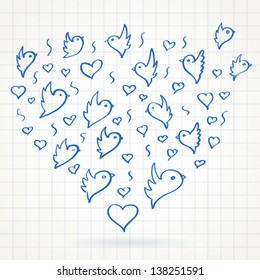 birds heart love fly group element object sketch