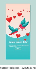 birds with hearts happy valentine day celebration template vertical