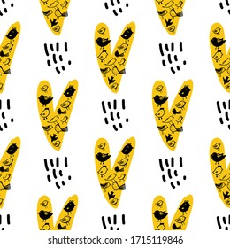 Birds and hearts seamless pattern. Doodle funny illustration for your design