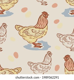 Birds home farm chickens ducks roosters turkeys vector graphic illustration hand-drawn. Engraving color print textile products meat background
