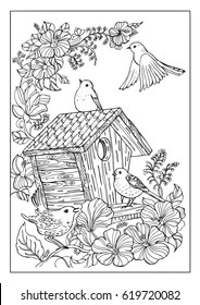 birds house coloring page
