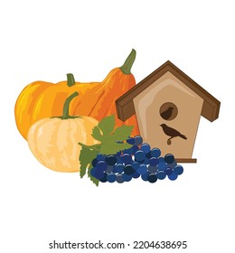 pabellón de aves, uva y calabazas, vector