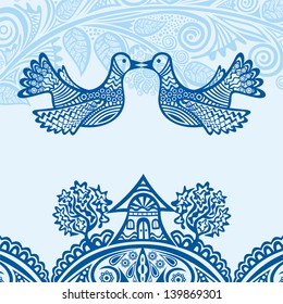 Birds house trees vector illustration