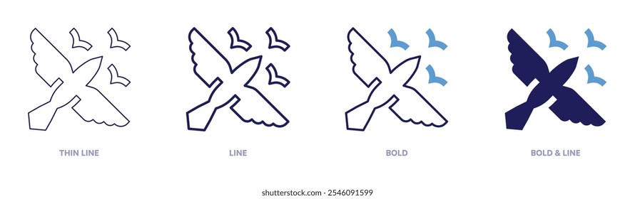 Birds icon in 4 different styles. Thin Line, Line, Bold, and Bold Line. Duotone style. Editable stroke.