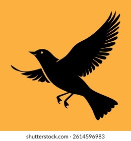Birds icon. Black silhouette of a bird on a yellow background.
