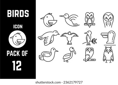 Birds icon pack bundle lineart vector template