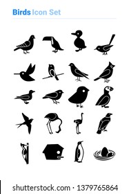 Birds icon set of black and white types. Isolated vector sign symbols. Icon pack.