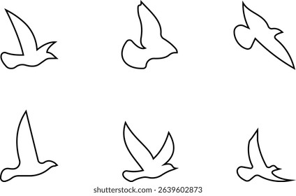 Birds icon set, Flying birds, animals, black silhouette, monochrome bird logo, abstract sticker on house wall or glass, Printable, protect birds from impact symbols, template designs art elements