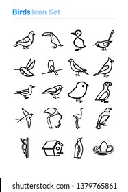 Birds icon set of outline types. Isolated vector sign symbols. Icon pack.