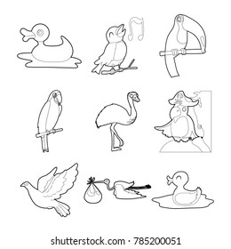 Birds icon set. Outline set of birds vector icons for web design isolated on white background