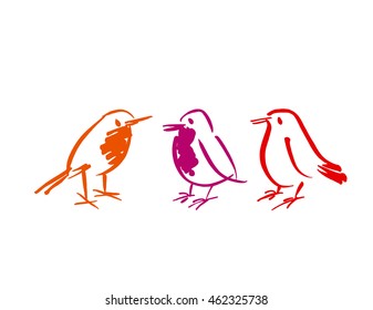 birds icon set. shabby animal image. sketch hand drawn vector illustration. 