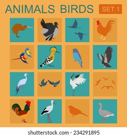 Birds icon set. Vector flat style. Vector illustration 
