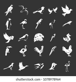 Birds icon set vector white isolated on grey background 
