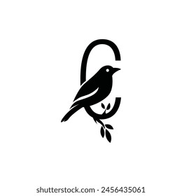 Birds Icon. Vector illustration of  little bird and letter C .