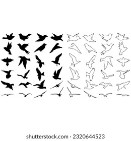 Juego de vectores de iconos de aves. colección de signos de ilustración de animales. símbolo de la naturaleza.