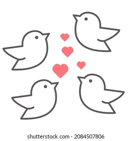 birds icons and hearts, vector illustration