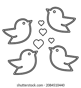 birds icons and hearts, vector illustration