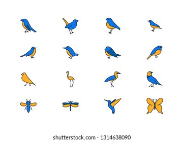 Birds icons set - Vector linear fill