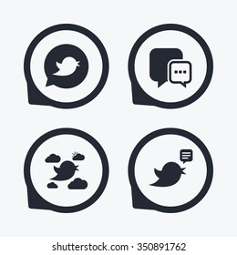 Birds icons. Social media speech bubble. Short messages chat symbol. Flat icon pointers.
